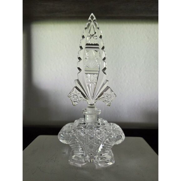 Vintage Bohemian Czech Cut Crystal Perfume Bottle w/ Ornate Stopper 6.75" - Picture 1 of 12